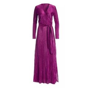 Boston proper Surplice Plisse Wrap Maxi Dress Hollyhock size M/ NEW PURPLE